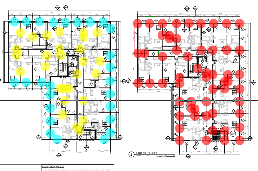 Color-coded stud and jamb count takeoff on multi-family floor plans